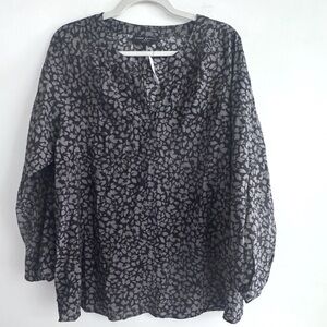 Lane Bryant Black and Gray Patterned Blouse